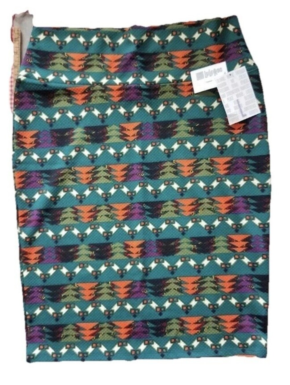 NwT LuLaRoe Cassie Skirt Large Green Purple Orange Tree Aztec Pattern Size 14-16